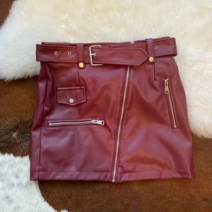 Red pleather skirt with belt